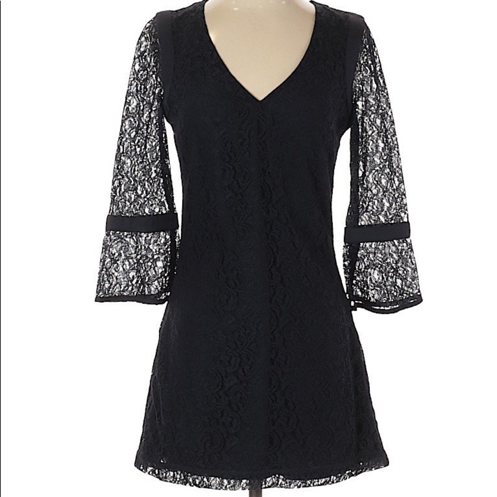 French Connection Navy Lace Dress with Bell Sleeve